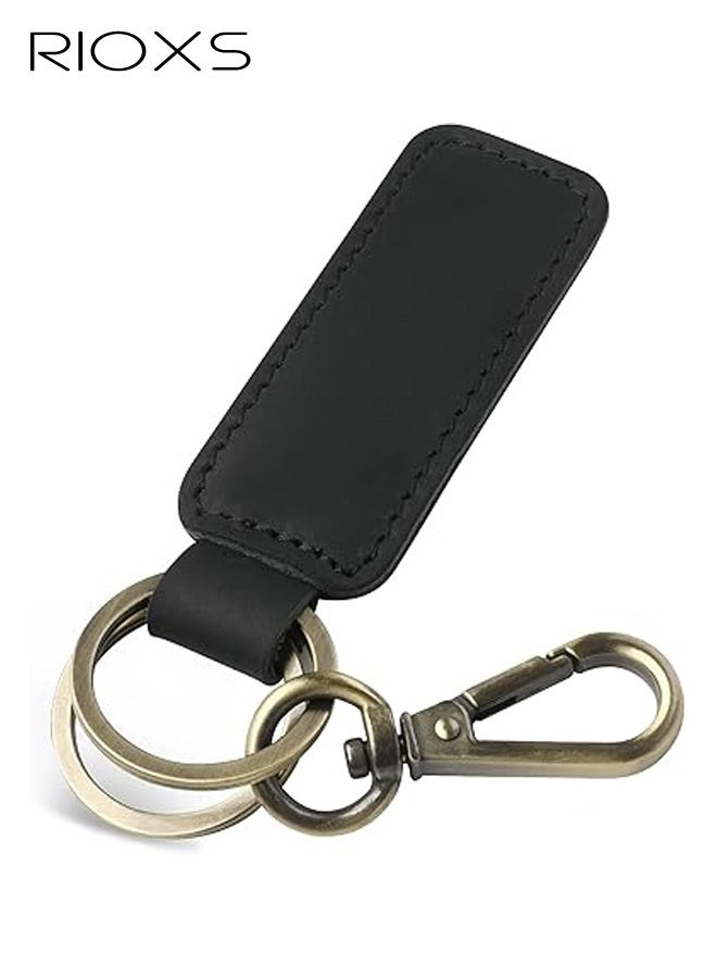 ريوكس سلسلة مفاتيح فاخرة مصنوعة يدويًا من الجلد الأصلي للرجال والنساء، حامل مفاتيح سيارة بمظهر عتيق، مصنوع من جلد البقر عالي الجودة مع قطع معدنية متينة، إكسسوار يومي على الطراز القديم، أسود - Image 1